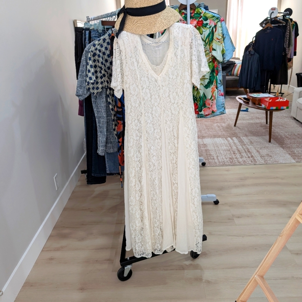 Cottage core Lace White Dress Size M